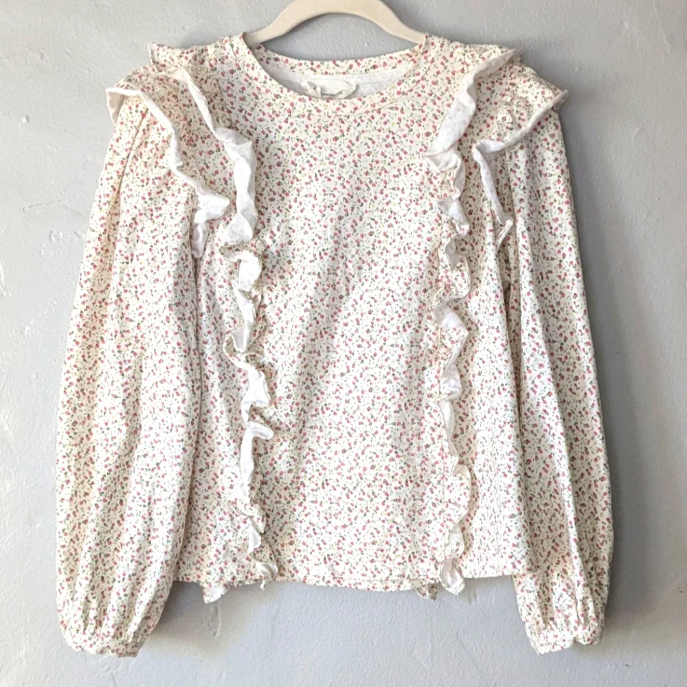 Anthropologie Allaire Floral Print Long Sleeve Ruffle Puff Sleeve Top XS